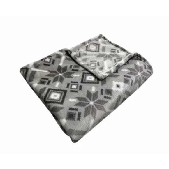 NWT Holiday Home Winter Holiday Oeko-Tex Microplush Fairisle Grey Throw Blanket - Picture 1 of 4